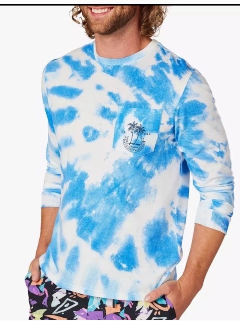 Chubbies The Wave Pool Long Sleeve
Graphic T-Shirt Size Large Blue Tie-Dye
